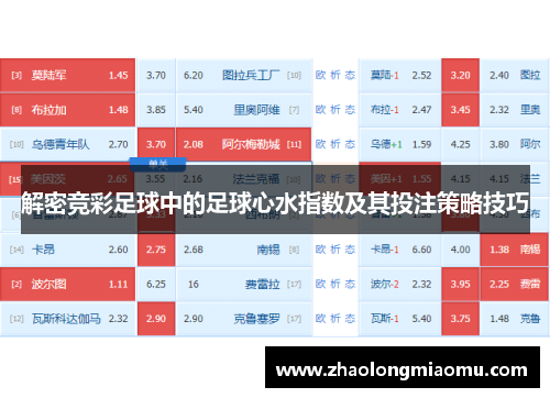 解密竞彩足球中的足球心水指数及其投注策略技巧